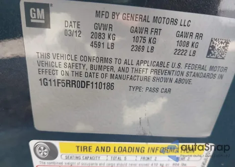 2013 Chevrolet Malibu Eco Premium Audio из США, поврежденный, VIN 1G11F5RR0DF110186